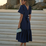 vestido cerimonia midi azul marinho