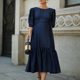 vestido cerimonia midi azul marinho