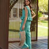 BUTTERFLY WIDE LEG PANTS TURQUOISE LIMITED