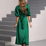 FÉNIX SATIN DRESS RUBY GREEN