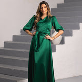 FÉNIX SATIN DRESS RUBY GREEN